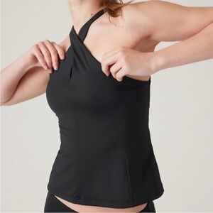 Athleta Crossed Tankini Swim Top Black Size Large NWT $84